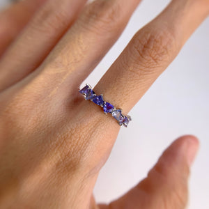 4 mm. Trillion Cut Blue Violet Tanzanite Half Eternity Ring