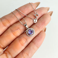Load image into Gallery viewer, 6 mm. Round Cut Blue Violet Tanzanite with Cz Halo Pendant and Necklace (Blemished)
