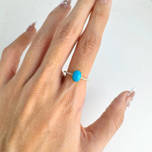 Load image into Gallery viewer, 6 x 8 mm. Oval Cabochon Blue American Turquoise with Cz Band Ring
