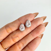Load image into Gallery viewer, 6 x 9 mm. Pear Cut Pink African Rose Quartz with Cz Halo Earrings
