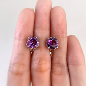 8 mm. Round Cut Purple Brazilian Amethyst Earrings