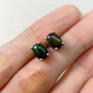 6 x 8 mm. Oval Cabochon Black Ethiopian Opal Earrings