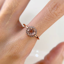 Load image into Gallery viewer, 6 mm. Round Cut Light Peach Madagascan Morganite with Cz Accents Ring

