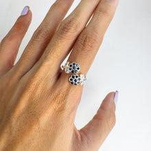 Load image into Gallery viewer, 2 mm. Round Cut Blue Thai Sapphire Flower Open Ring (Blemished)
