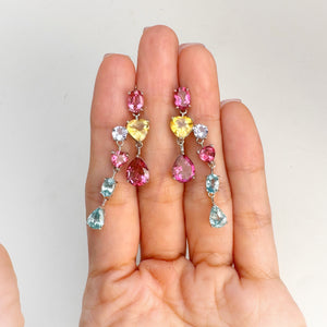7 x 9 mm. Pear Cut Pink Brazilian Mystic Topaz, Citrine, Tanzanite and Zircon Drop Earrings
