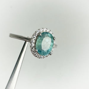 6 x 8 mm. Oval Cut Green Zambian Emerald with Cz Halo Ring