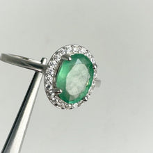 Load image into Gallery viewer, 6 x 8 mm. Oval Cut Green Zambian Emerald with Cz Halo Ring
