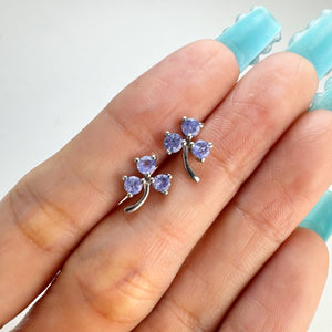 3 mm. Round Cut Blue Violet Tanzanite Cluster Earrings