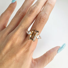 Load image into Gallery viewer, Handmade 8 x 14 mm. Octagon Cut Champagne Brazilian Topaz Trilogy Ring
