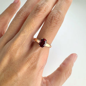 6 x 8 mm. Oval Cut Red African Rhodolite Garnet Ring