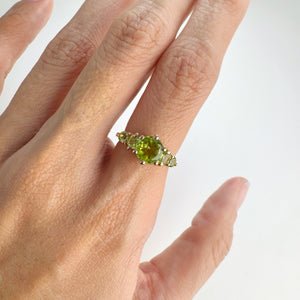 7 mm. Round Cut Green Pakistani Peridot Cluster Ring