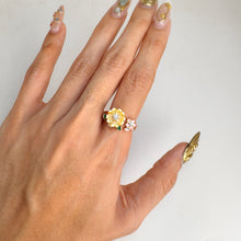 Load image into Gallery viewer, 10 mm. Carved Yellow Mother of Pearl with Cz Accents Open Ring
