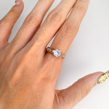 Load image into Gallery viewer, 6 mm. Round Cut White Indian Moonstone with Sapphire Accents Ring
