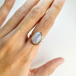 Handmade 13 x 16 mm. Freeform Rose Cut White Indian Moonstone Ring