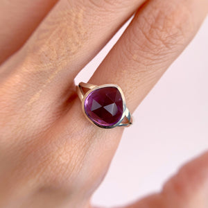 Handmade 10 mm. Pear Rose-cut Purple Brazilian Amethyst Ring