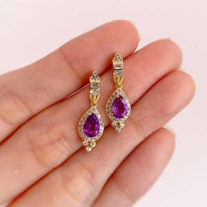 5 x 7 mm. Pear Cut Purple Brazilian Amethyst with Cz Accents Drop Earrings