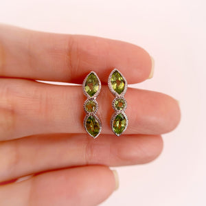 4 x 8 mm. Marquise Cut Green Pakistani Peridot Cluster Earrings