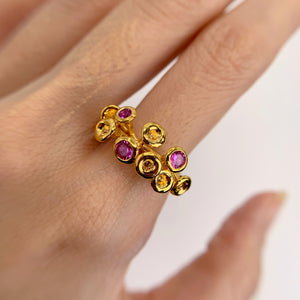 4 mm. Round Cut Pink Thai Sapphire Cluster Ring