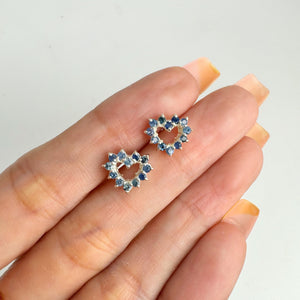 2 mm. Round Cut Blue Thai Sapphire Heart Earrings