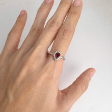 Load image into Gallery viewer, 5 x 7 mm. Pear Cut Red Mozambican Garnet Cz Accents Ring
