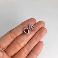 Load image into Gallery viewer, 5 x 7 mm. Pear Cut Red Mozambican Garnet Cz Accents Earrings
