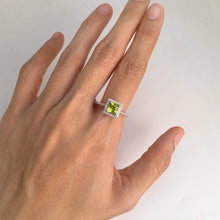Load image into Gallery viewer, 6 mm. Square Cut Green Pakistani Peridot with Cz Halo Ring
