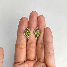 Load image into Gallery viewer, 7 mm. Round Cut Green Pakistani Peridot with Cz Accents Earrings
