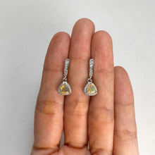 Load image into Gallery viewer, 5 mm. Trillion Cut Multi-coloured Ethiopian Opal with Cz Halo Drop Earrings
