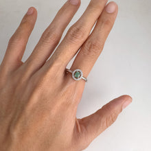 Load image into Gallery viewer, 4 x 5 mm. Oval Cut Green Brazilian Emerald with Cz Halo Ring
