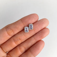 Load image into Gallery viewer, 3 x 5 mm. Octagon Cut Blue Violet Tanzanite with Cz Halo Earrings
