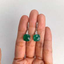 Load image into Gallery viewer, 10 mm. Cushion with Checkerboard Cut Green Botswana Agate with Cz Accents Drop Earrings
