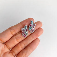 Load image into Gallery viewer, 4 x 6 mm. Oval Cut Blue Cambodian Zircon, Amethyst and Rhodolite Garnet with Cz Accents Earrings
