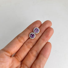 Load image into Gallery viewer, 6 mm. Round Cut Purple Uruguayan Amethyst with Cz Halo Earrings
