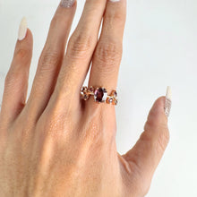 Load image into Gallery viewer, Handmade 7 x 8 mm. Oval Cut Pink Tanzanian Zircon and Sapphire Cluster Ring
