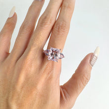 Load image into Gallery viewer, Handmade 9.5 x 12 mm. Octagon Cut Pink Afghan Kunzite and Amethyst Trilogy  Ring
