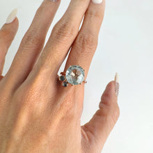 Load image into Gallery viewer, Handmade 11 x 12 mm. Oval Cut Blue Brazilian Aquamarine with Sapphire Accents Ring
