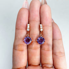 Load image into Gallery viewer, 8 mm. Round Cut Purple Brazilian Amethyst with Cz Accents Drop Earrings
