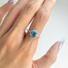 Load image into Gallery viewer, 7 mm. Round Cut Swiss Blue Brazilian Topaz with Cz Halo Ring
