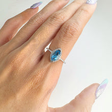 Load image into Gallery viewer, 5 x 10 mm. Marquise Cut Swiss Blue Brazilian Topaz with Cz Halo Ring
