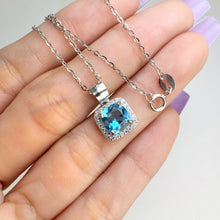 Load image into Gallery viewer, 7 mm. Cushion Cut Swiss Blue Brazilian Topaz with Cz Halo Pendant and Necklace
