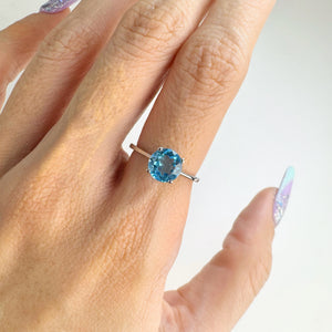 7 mm. Round Cut Sky Blue Brazilian Topaz Ring