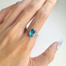 Load image into Gallery viewer, 8 x 12 mm. Pear Cut Swiss Blue Brazilian Topaz with Cz Accents Ring
