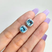 Load image into Gallery viewer, 7 mm. Cushion Cut Sky Blue Brazilian Topaz with Cz Accents Earrings
