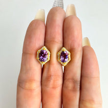 Load image into Gallery viewer, 6 x 8 mm. Oval Cut Purple Brazilian Amethyst with Cz Accents Earrings
