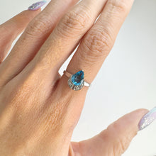 Load image into Gallery viewer, 6 x 8 mm. Pear Cut Blue Brazilian Topaz with Cz Accents Ring
