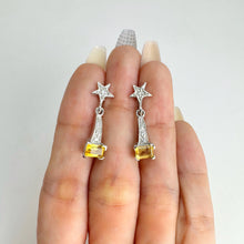 Load image into Gallery viewer, 4 x 6 mm. Octagon Cut Yellow Brazilian Citrine with Cz Accents Drop Earrings
