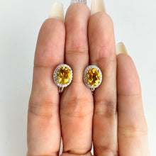 Load image into Gallery viewer, 6 x 8 mm. Oval Cut Yellow Brazilian Citrine with Cz Halo Earrings
