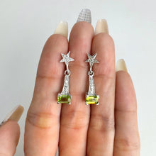 Load image into Gallery viewer, 4 x 6 mm. Octagon Cut Green Pakistani Peridot with Cz Accents Drop Earrings
