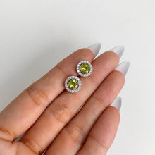 Load image into Gallery viewer, 6 mm. Round Cut Green Pakistani Peridot with Cz Halo Earrings
