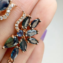 Load image into Gallery viewer, 10 x 14 mm. Pear Cut Sky Blue Brazilian Topaz and Sapphire with Cz Accents Drop Earrings (Blemished)
